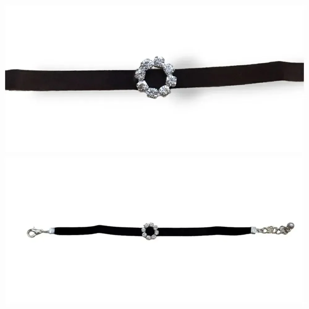 NEW Vintage 90's Y2K 2PC Velvet and Rhinestone Bracelet in Brown and Black